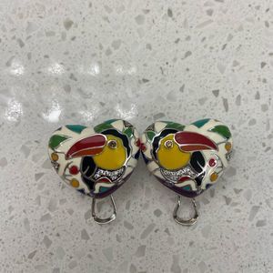Lauren G Adams heart shaped toucan enamel pierced earrings